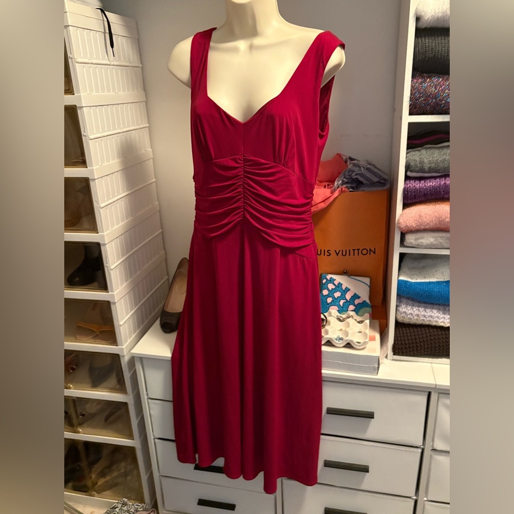 EUC red vintage David Meister midi cocktail/party dress